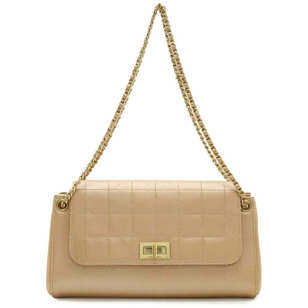 CHANEL 2.55 Matelassé Chain Shoulder Bag Tote Leather Beige